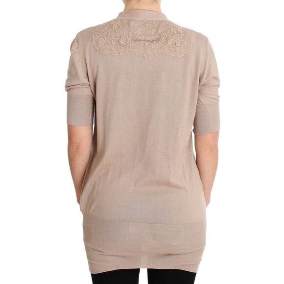 PINK MEMORIES Lace Detail Short Sleeve Cardigan Women Pink Sweaters - Picture 3 of 6